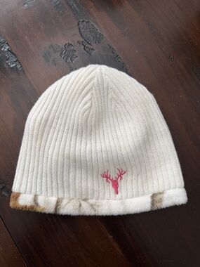 Hot Shot Kids Cream or Camo Reversible Knit Beanie with Pink Logo